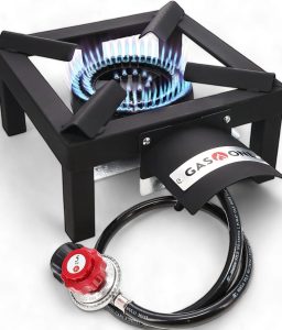 GasOne High Pressure Single Propane Burner - Outdoor Cooking with Heat Shield and Guard – Propane Burner Head for Camping, Tailgating, Seafood Boil, Home Brewing - Patent Pending